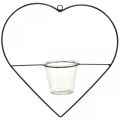 Lantern heart metal 38cm tealight holder for hanging with glass