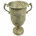 Floristik24 Decorative cup with diamond pattern, antique look, metal, moss green, Ø24.5cm H45cm