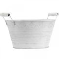 Floristik24 Metal vessel, decorative bowl with pattern, plant pot with wooden handles white, silver Ø21.5cm H14.5cm W24.5cm