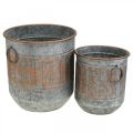Floristik24 Decorative bowl with handles, plant pot, metal vessel, silver, copper-colored, antique look H31 / 24.5cm, Ø29.5 / 22cm, set of 2