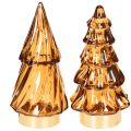 Floristik24 Glass Christmas Tree LED Decoration, Battery-Operated, 13cm, Set of 2, Brown and Gold