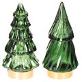 Floristik24 Green Glass Christmas Trees with LED Lighting, 13cm, Set of 2, Indoor Decoration