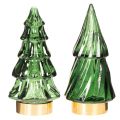 Green Glass Christmas Trees with LED Lighting, 13cm, Set of 2, Indoor Decoration | Floristik24.co.uk