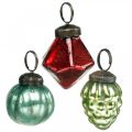 Floristik24 Mini Christmas tree ball mix, diamond / ball / cone, glass balls antique look Ø3–3.5cm H4.5–5.5cm 9pcs