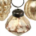 Floristik24 Mini glass ball mix, diamond / ball / cone, tree decorations, antique look Ø3–3.5cm H4.5–5.5cm 9pcs