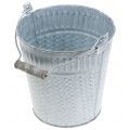 Floristik24 Zinc bucket with braided pattern gray, white washed Ø16cmH16cm