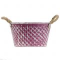 Floristik24 Zinc bowl diamond with rope handles purple white washed Ø24.5cm H14cm