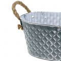Floristik24 Zinc shell rhombus with rope handles washed white oval 29cm H12,5cm