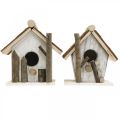 Floristik24 Decorative nesting box, birdhouse for decorating, spring decoration white, natural H14.5/15.5cm set of 2