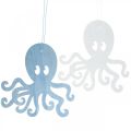 Floristik24 Octopus to hang blue, white wooden octopus Maritime summer decoration 8pcs