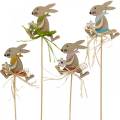 Floristik24 Easter bunny with flower, bunny decoration for Easter, bunny on a stick, spring, wooden decoration flower plug 12pcs