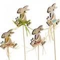 Floristik24 Easter bunny with flower, bunny decoration for Easter, bunny on a stick, spring, wooden decoration flower plug 12pcs