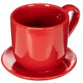 Floristik24 Large Red Ceramic Cup Planter with Attached Saucer, 17cm