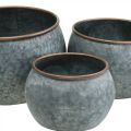 Floristik24 Decorative pot, planter bowl, metal vessel silver, copper-colored antique look H22 / 20.5 / 16.5cm Ø39 / 30.5 / 25cm set of 3