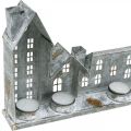 Light-up houses, window decorations, silver light houses, antique-look metal lantern, L67.5cm H20cm | Floristik24.co.uk