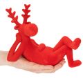 Red Flocked Lying Reindeer Decoration Set of 2 - 24cm | Floristik24.co.uk