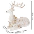 Sitting Reindeer Figurine with Antlers, 30cm, White and Grey, Indoor Decoration | Floristik24.co.uk