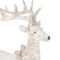 Sitting Reindeer Figurine with Antlers, 30cm, White and Grey, Indoor Decoration | Floristik24.co.uk