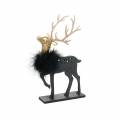 Floristik24 Decoration for the Christmas table reindeer with feather boa and glitter black, golden 22.5 × 13cm 2pcs