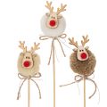 Floristik24 Reindeer Pom Pom Decorative Picks, 24cm, Set of 12, Brown/Beige/White