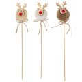 Reindeer Pom Pom Decorative Picks, 24cm, Set of 12, Brown/Beige/White | Floristik24.co.uk