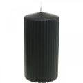 Floristik24 Pillar candles black grooved candle 70/130mm 4pcs