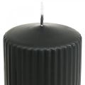 Floristik24 Pillar candles black grooved candle 70/90mm 4pcs