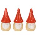 Mini Wooden Gnome Figures with Red Mushroom Hats, 10cm, Set of 6 | Floristik24.co.uk