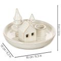 Ceramic Candle Holder with House and Trees, 16 cm, Grey-White | Floristik24.co.uk