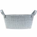 Floristik24 Zinc bowl oval with braided pattern grey, washed white 25cm H11cm