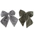 Floristik24 Velvet Ribbed Hanging Christmas Bows 24cm Grey and Olive Green Set of 2