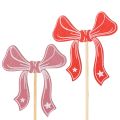 Floristik24 Wooden Bow Flower Picks 32cm Set of 12 in Red and Pink