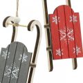 Floristik24 Wooden sledge, winter decoration to hang, decoration for Advent gray / red L13cm 6pcs