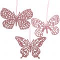 Floristik24 Decoration to hang Schmetterling Pink Glitter10cm 6pcs
