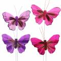 Floristik24 Feather butterfly with wire 7cm pink purple 24pcs