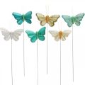 Floristik24 Butterfly with glitter, deco plugs, feather butterfly spring yellow, turquoise, green 4×6.5cm 24pcs