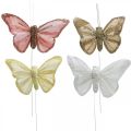 Floristik24 Butterflies with mica, wedding decoration, decorative plugs, feather butterfly yellow, beige, pink, white 9.5×12.5cm 12pcs
