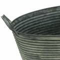 Floristik24 Zinc bowl with handles oval striped gray, cream washed 39.5x18cm H14cm