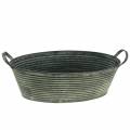 Floristik24 Zinc bowl with handles oval striped gray, cream washed 39.5x18cm H14cm