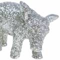 Floristik24 Deco pig New Year&#39;s Eve decoration silver glitter 3.5cm 2pcs