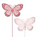 Floristik24 Garden stake butterfly metal pink H30cm 6pcs