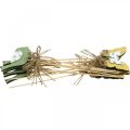 Floristik24 Plug bird butterfly, wood decoration, plant plug spring decoration green, yellow L24/25cm 12pcs