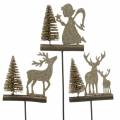 Floristik24 Deco plug reindeer and angel with fir tree gold glitter wood H45cm 3pcs