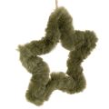 Floristik24 Plush Faux Fur Star Hanging Decoration, 21cm, Green, Set of 4
