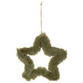 Plush Faux Fur Star Hanging Decoration, 21cm, Green, Set of 4 | Floristik24.co.uk