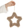 Hanging Faux Fur Star Decoration 21cm Beige 4Pcs | Floristik24.co.uk