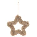 Hanging Faux Fur Star Decoration 21cm Beige 4Pcs | Floristik24.co.uk