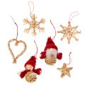Floristik24 Straw Ornament Set with Stars and Figures, 6 cm, Natural and Red, 30 Pieces