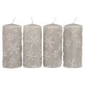 Floristik24 Pillar candles gray candles snowflakes 150/65mm 4pcs