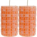 Floristik24 Rustic candles, pillar candles basket pattern, orange wax candles 110/65 2pcs